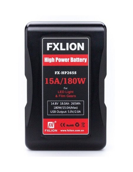 FXLION - Batterie V-Mount High Power, 14.8V, 265 WH | Forte capacité de décharge 15A | avec USB,D-TAP