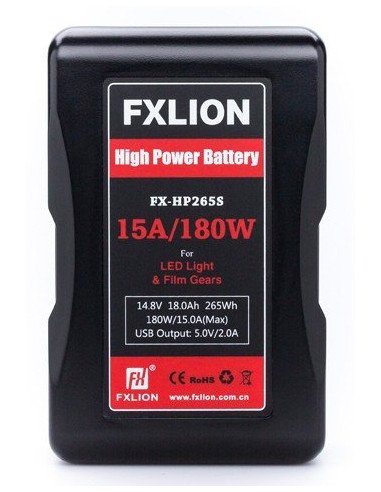 FXLION - Batterie V-Mount High Power, 14.8V, 265 WH | Forte capacité de décharge 15A | avec USB,D-TAP